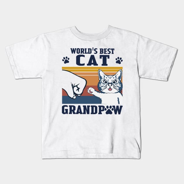 Father's Day Retro World's Best Cat Grandpaw Kids T-Shirt by Phylis Lynn Spencer